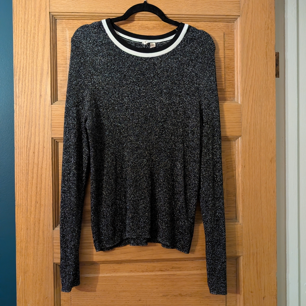 Moth By Anthropologie Black and White Women's Sweater XL W/ silver Detail